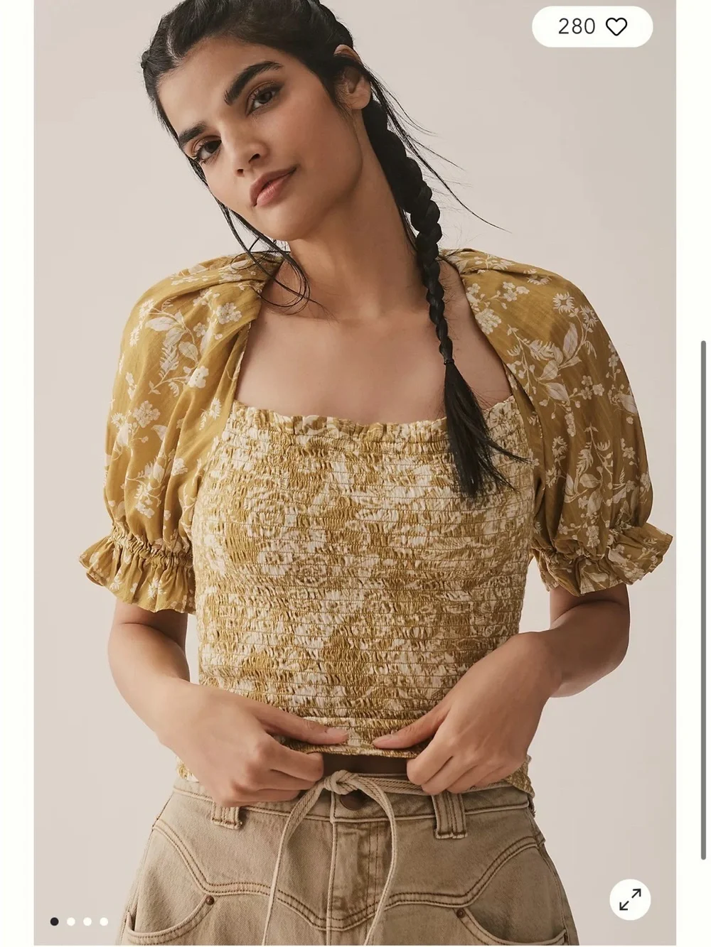 Anthropologie seersucker Smocked puff sleeve Crop Top NWT Sz XS
